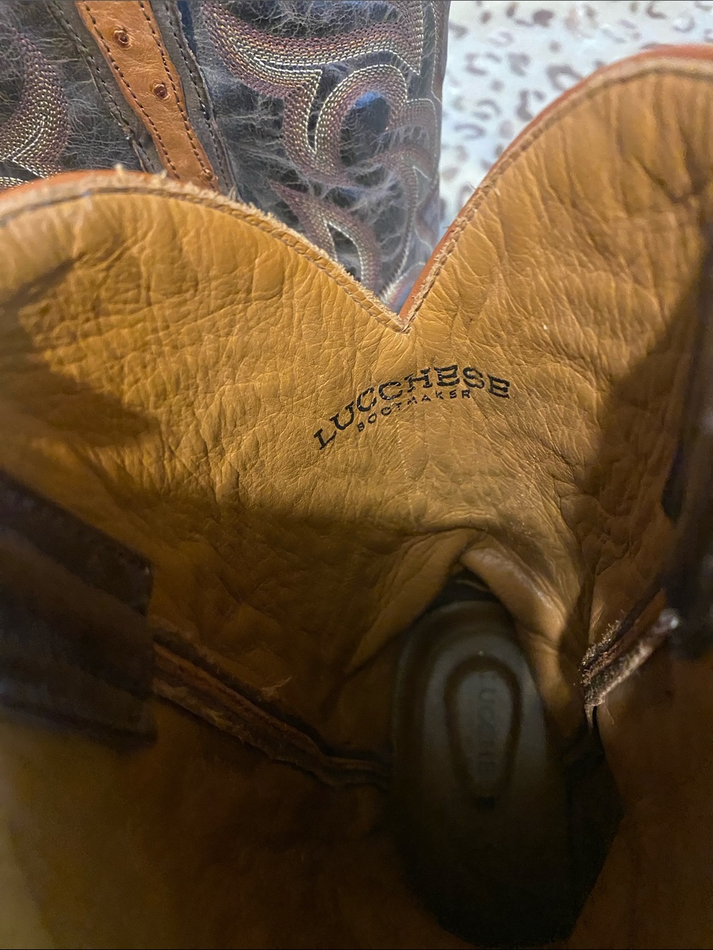 Lucchese Two-Tone Brown Ostrich Toe Cowboy Boots - Picture 5 of 7